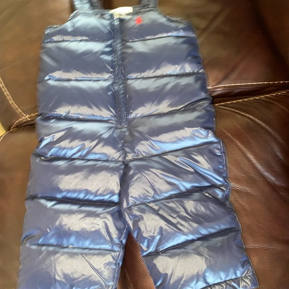 Ralph Lauren Baby 6mo Down Navy Blue Quilted Puffer Red Logo Bib Overall Kids